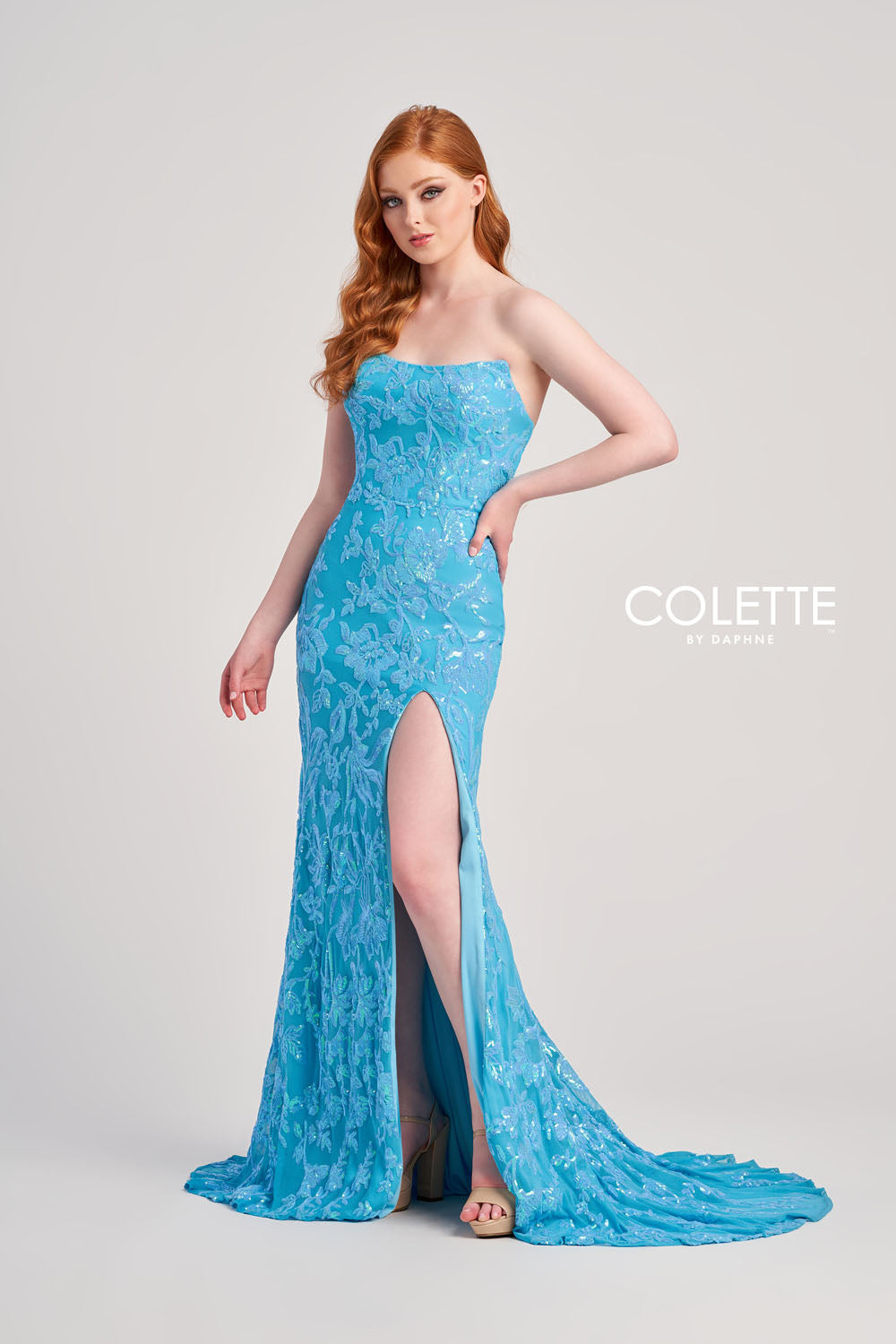 Colette CL5238 prom dress images.  Colette CL5238 is available in these colors: Neon Turquoise, Neon Orange, Neon Pink.