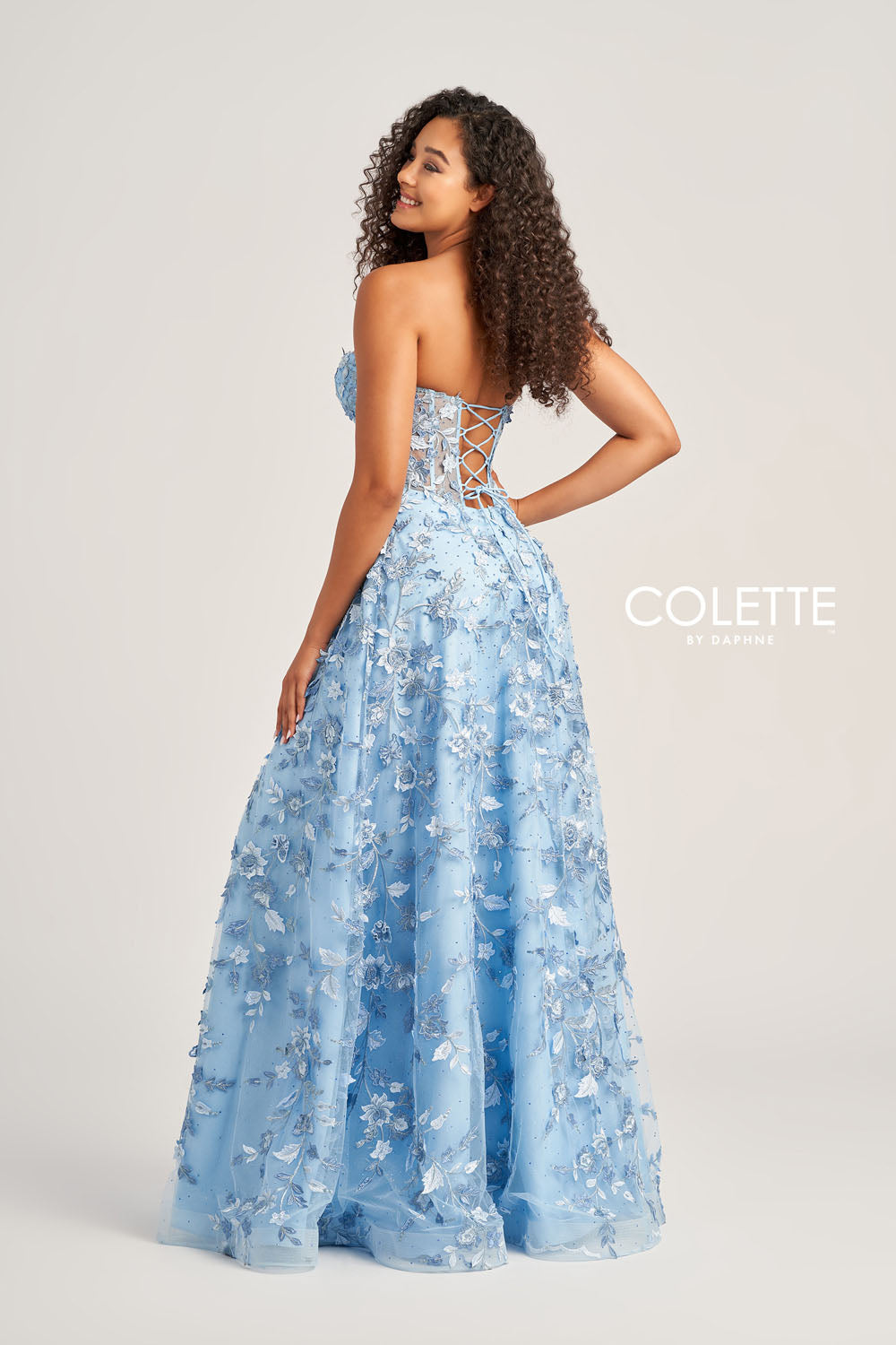 Colette CL5249 prom dress images.  Colette CL5249 is available in these colors: Diamond White, Light Blue, Pink.