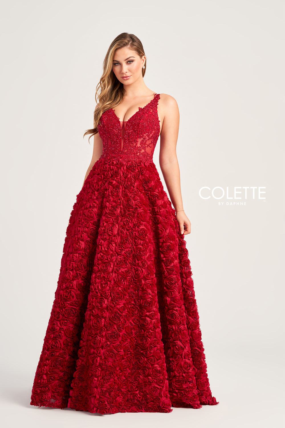 Colette CL5251 prom dress images.  Colette CL5251 is available in these colors: Cranberry.