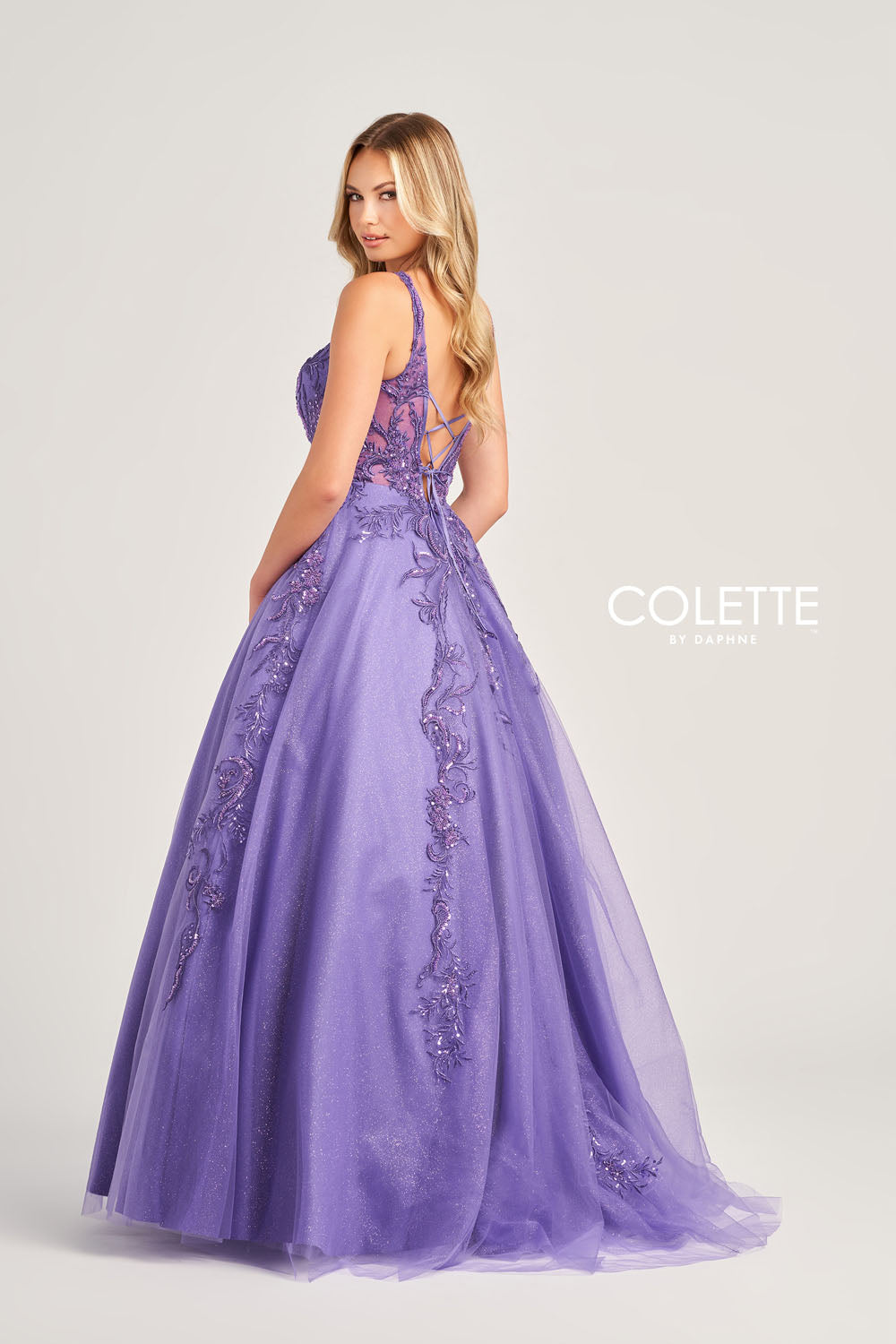 Colette CL5261 prom dress images.  Colette CL5261 is available in these colors: Sapphire, Orange, Amethyst.