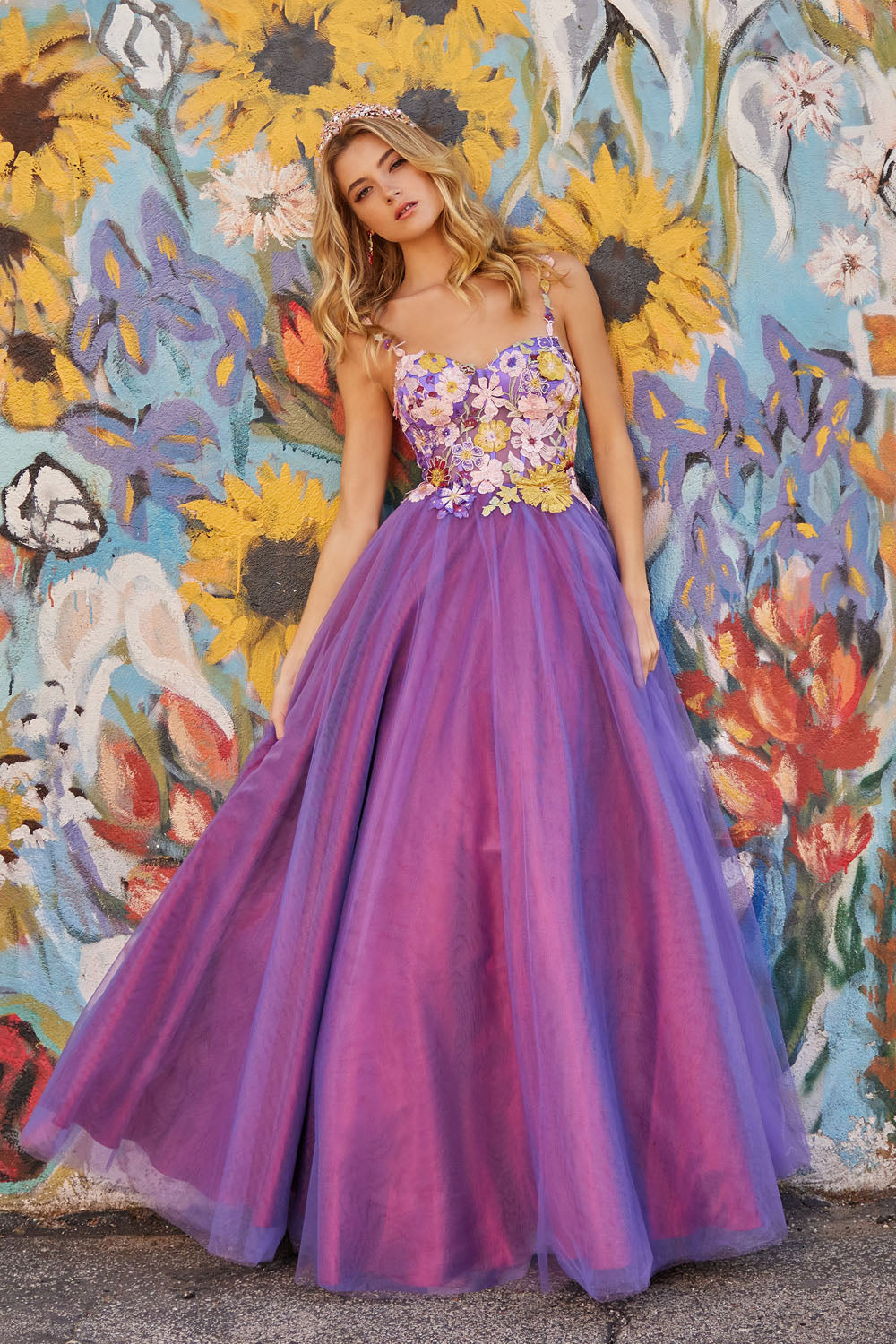 Colette CL5270 prom dress images.  Colette CL5270 is available in these colors: Purple Multi.