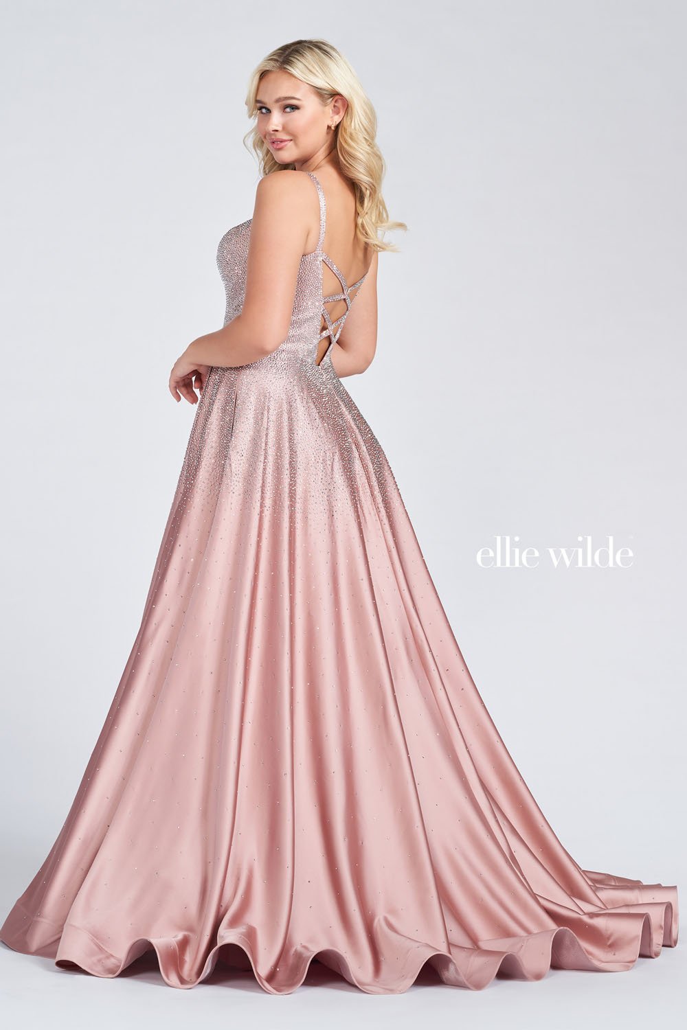 Ellie Wilde EW122015 prom dress images.  Ellie Wilde EW122015 is available in these colors: Fuchsia, Dusty Rose Silver, Periwinkle, Navy Blue, Ruby.