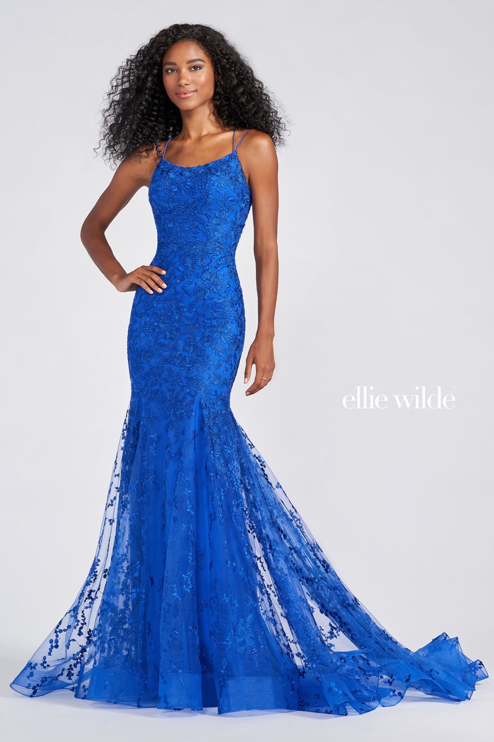 Ellie Wilde EW122032 prom dress images.  Ellie Wilde EW122032 is available in these colors: Emerald Nude, Ivory Champagne, Royal Blue, Light Blue, Yellow.