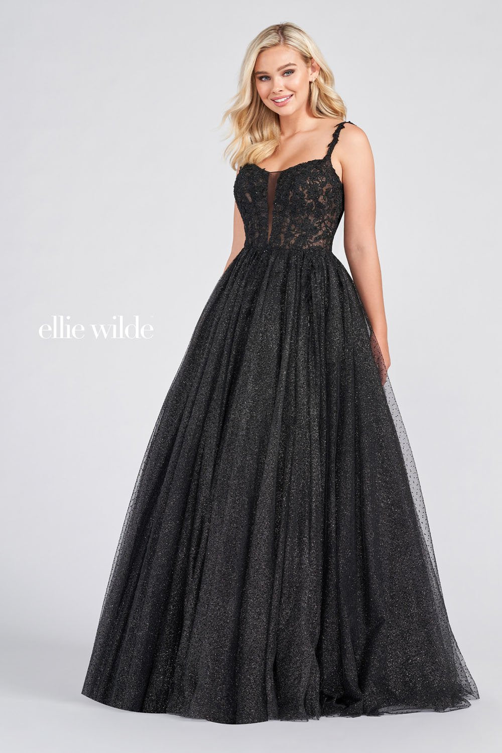 Ellie Wilde EW122049 prom dress images.  Ellie Wilde EW122049 is available in these colors: Red, Black, Pearl White.