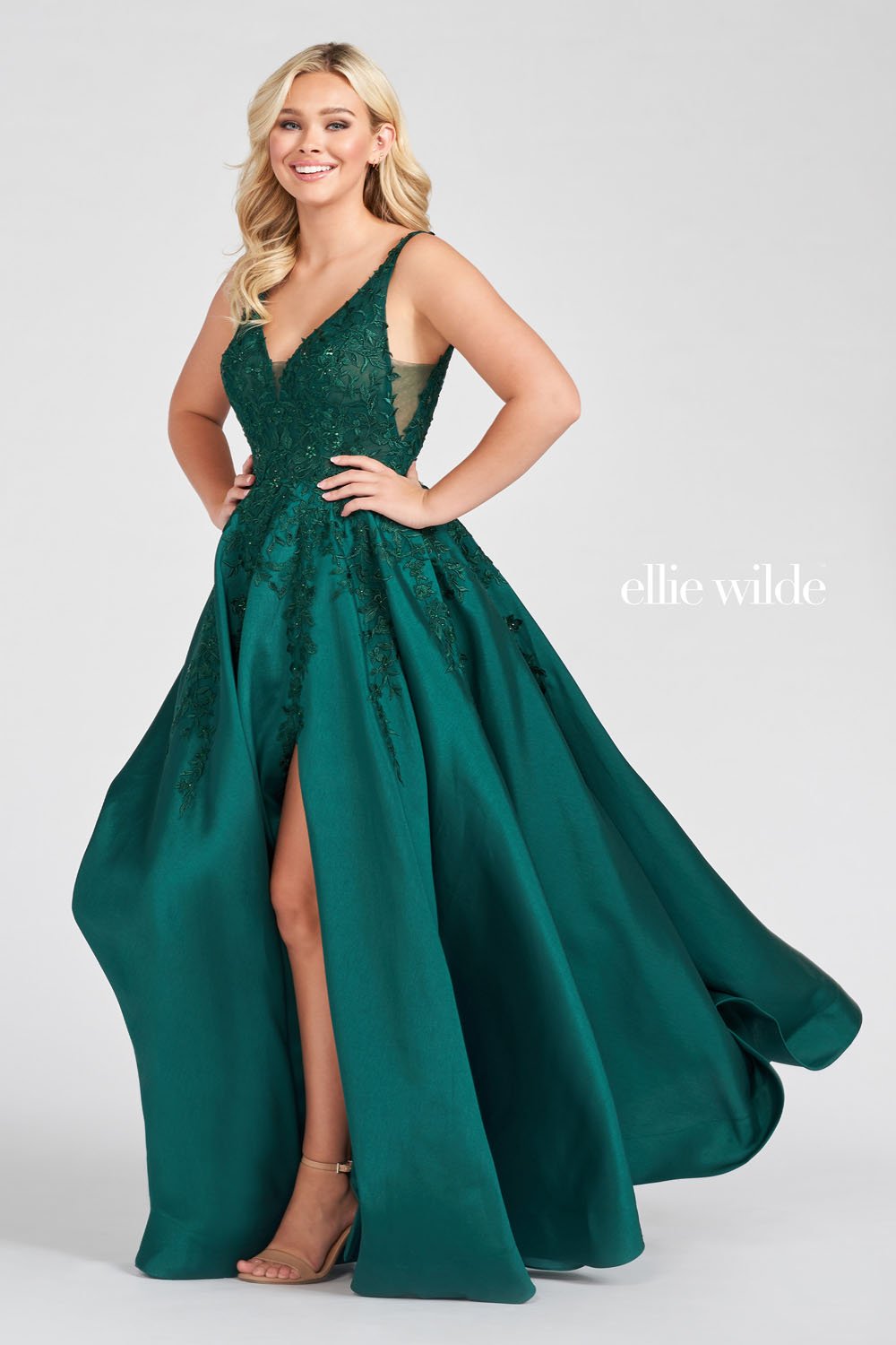 Ellie Wilde EW122074 prom dress images.  Ellie Wilde EW122074 is available in these colors: Red, Light Blue, Teal, Navy Blue, Emerald.