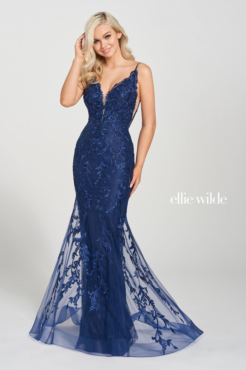 Ellie Wilde EW122101 prom dress images.  Ellie Wilde EW122101 is available in these colors: Fuchsia, Gold, Navy Blue, Kelly Green.