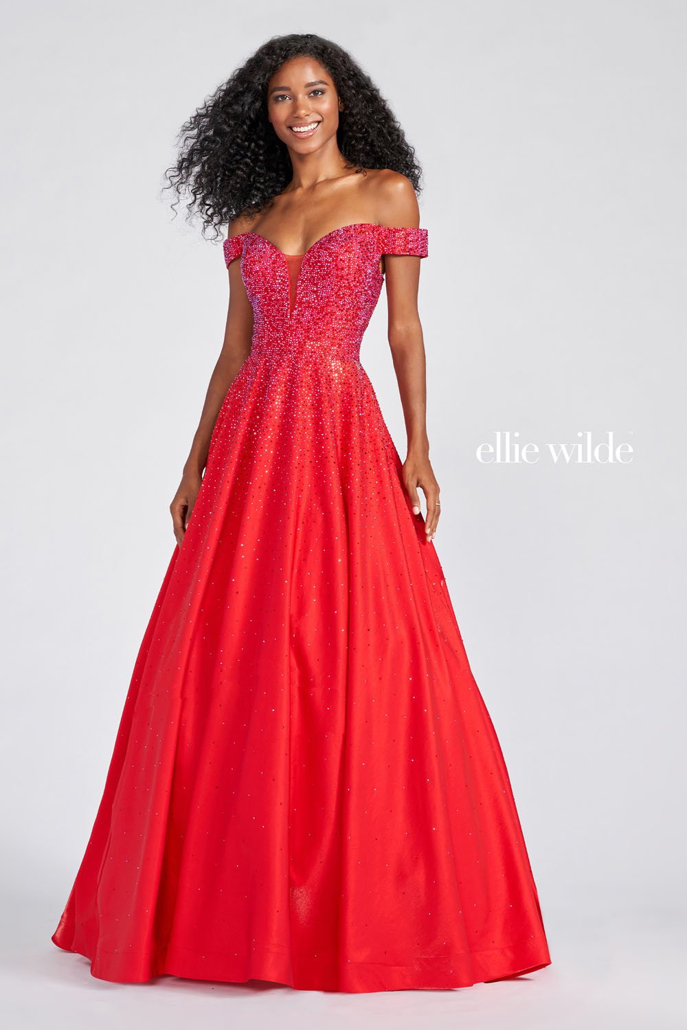 Ellie Wilde EW122106 prom dress images.  Ellie Wilde EW122106 is available in these colors: Red, Black, Beige Silver, Wine, Navy Blue.