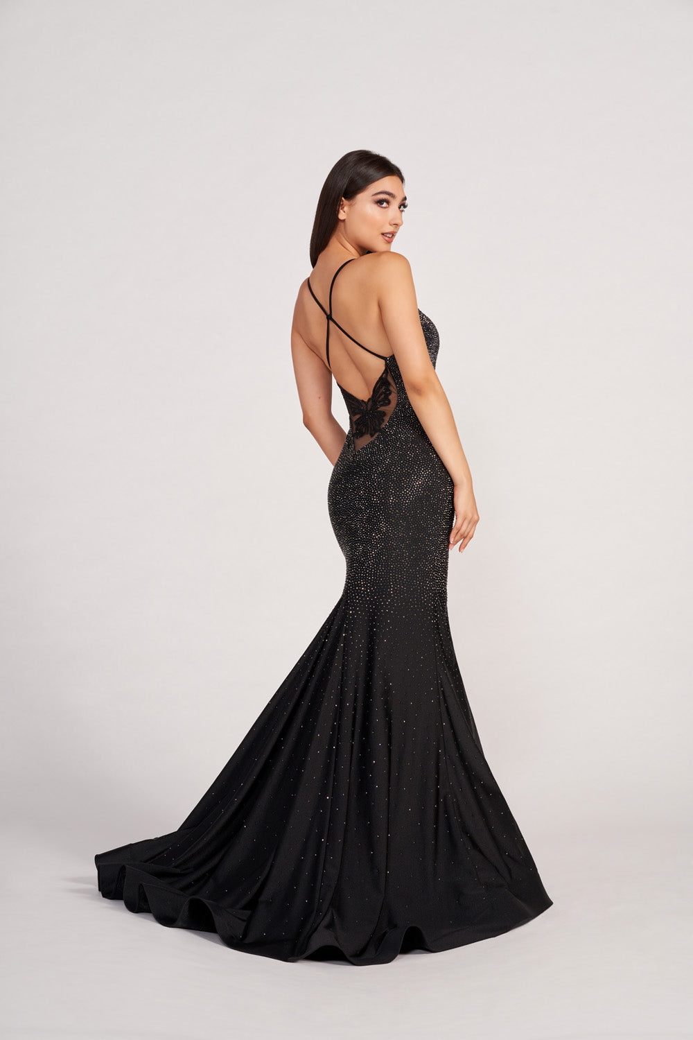 Ellie Wilde EW34005 prom dress images.  Ellie Wilde EW34005 is available in these colors: Black, Navy Blue, Hot Pink, Ruby, Royal Blue, Lavender Frost.