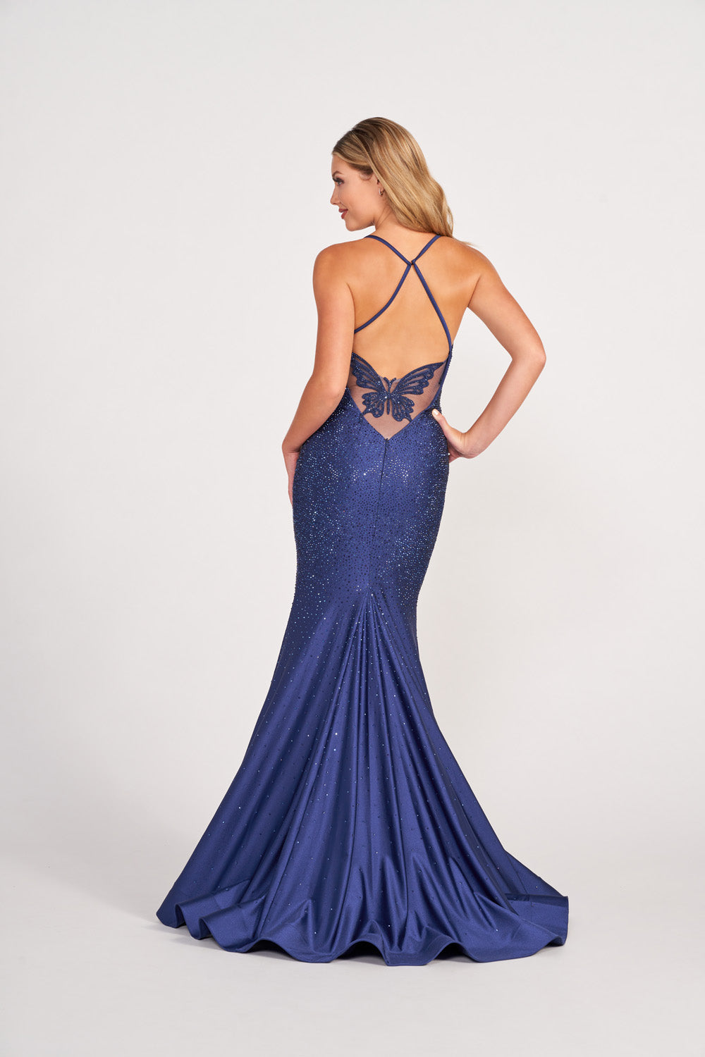 Ellie Wilde EW34005 prom dress images.  Ellie Wilde EW34005 is available in these colors: Black, Navy Blue, Hot Pink, Ruby, Royal Blue, Lavender Frost.