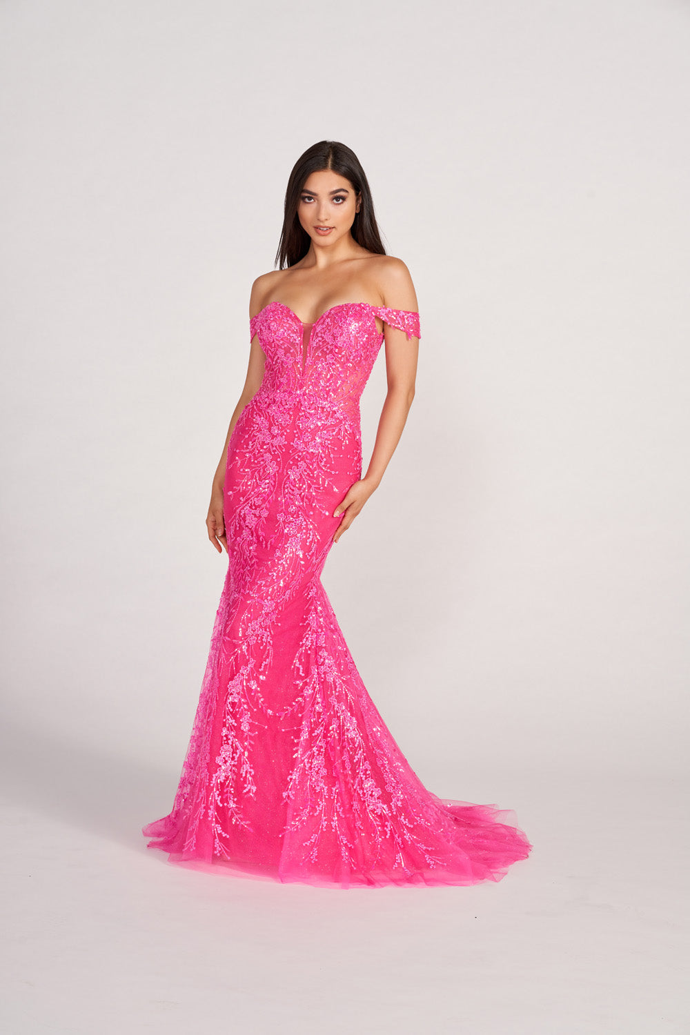 Ellie Wilde EW34007 prom dress images.  Ellie Wilde EW34007 is available in these colors: Cerise, Orange, Yellow, Lilac, Royal Blue.