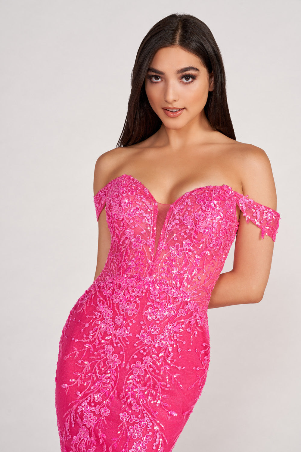 Ellie Wilde EW34007 prom dress images.  Ellie Wilde EW34007 is available in these colors: Cerise, Orange, Yellow, Lilac, Royal Blue.