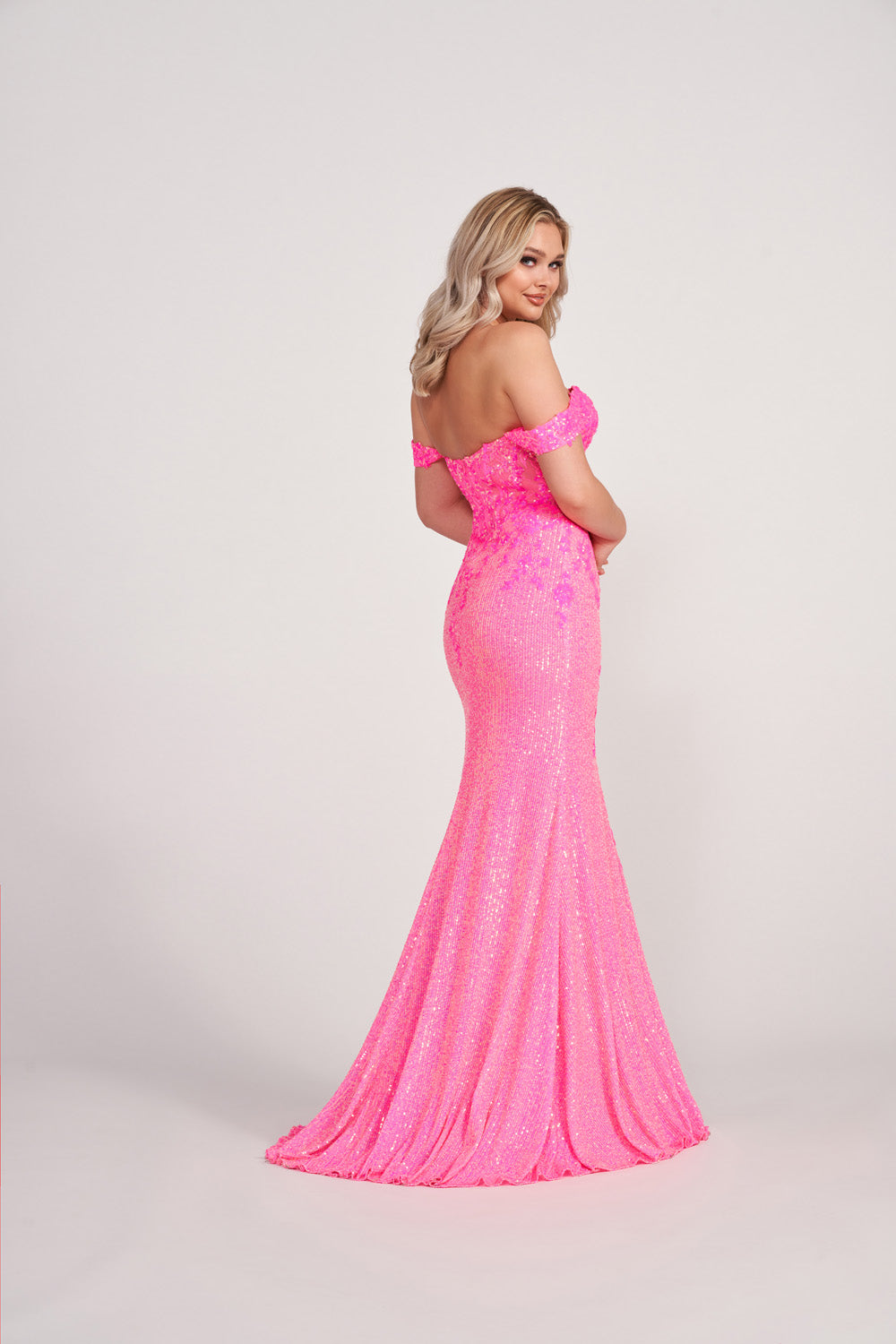 Ellie Wilde EW34012 prom dress images.  Ellie Wilde EW34012 is available in these colors: Hot Pink, Orange, Navy Blue.