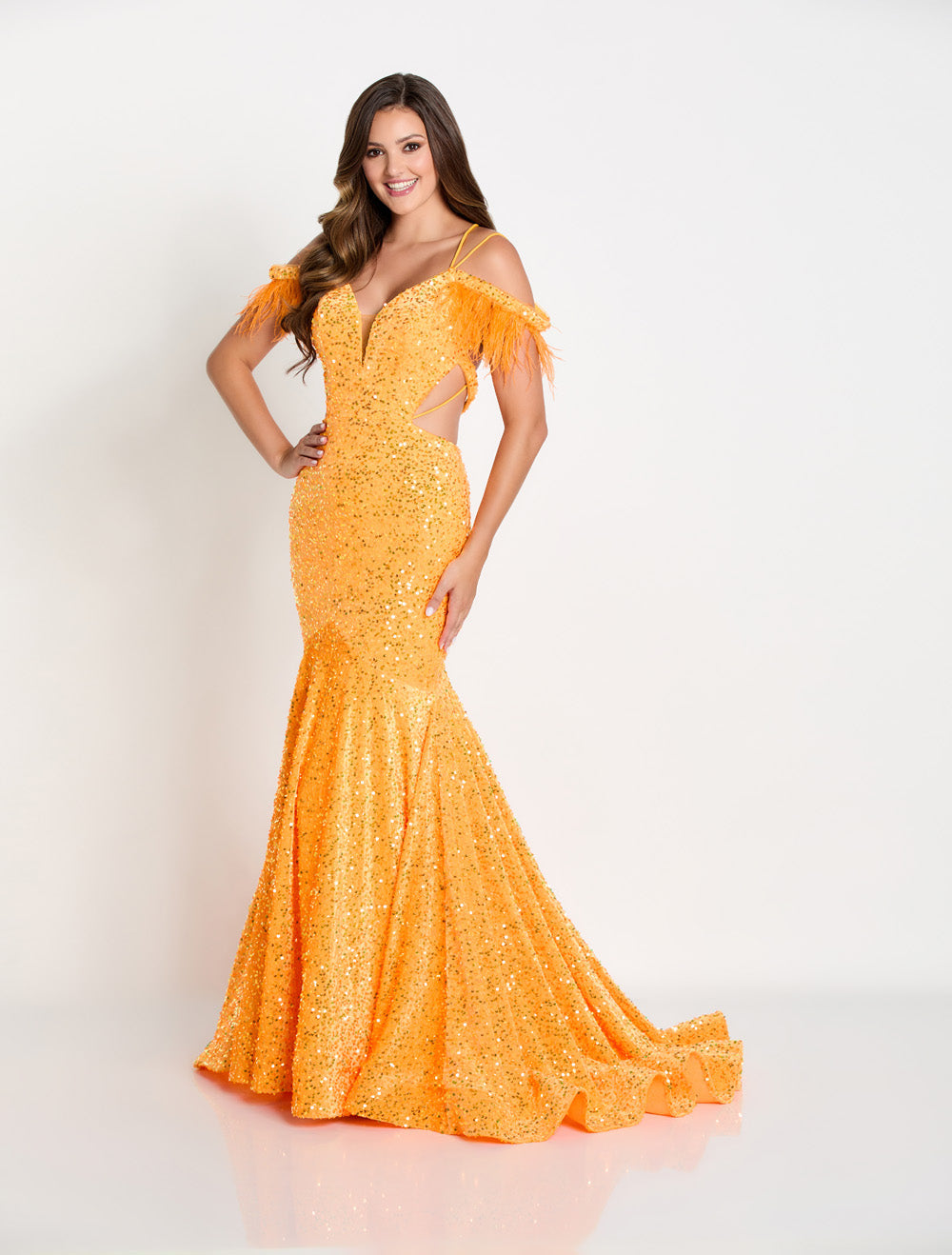 Ellie Wilde EW34017 prom dress images.  Ellie Wilde EW34017 is available in these colors: Purple, Black Galaxy, Orange, Light Blue.