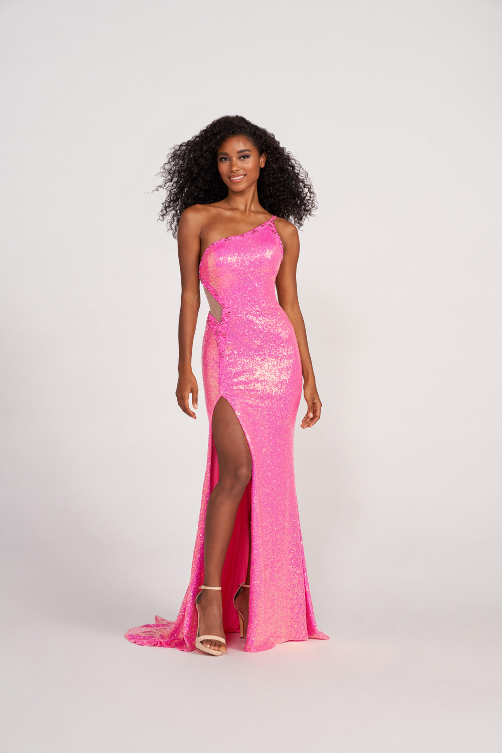 Ellie Wilde EW34022 prom dress images.  Ellie Wilde EW34022 is available in these colors: Orange, Hot Pink, Lime, Ocean Blue, Purple.