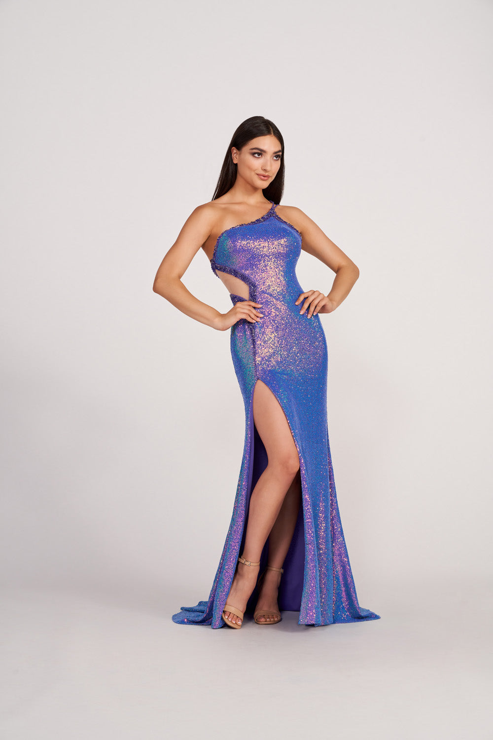 Ellie Wilde EW34022 prom dress images.  Ellie Wilde EW34022 is available in these colors: Orange, Hot Pink, Lime, Ocean Blue, Purple.