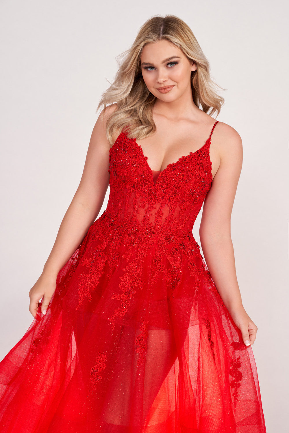 Ellie Wilde EW34032 prom dress images.  Ellie Wilde EW34032 is available in these colors: Red, Hot Pink, Royal Blue, Black.