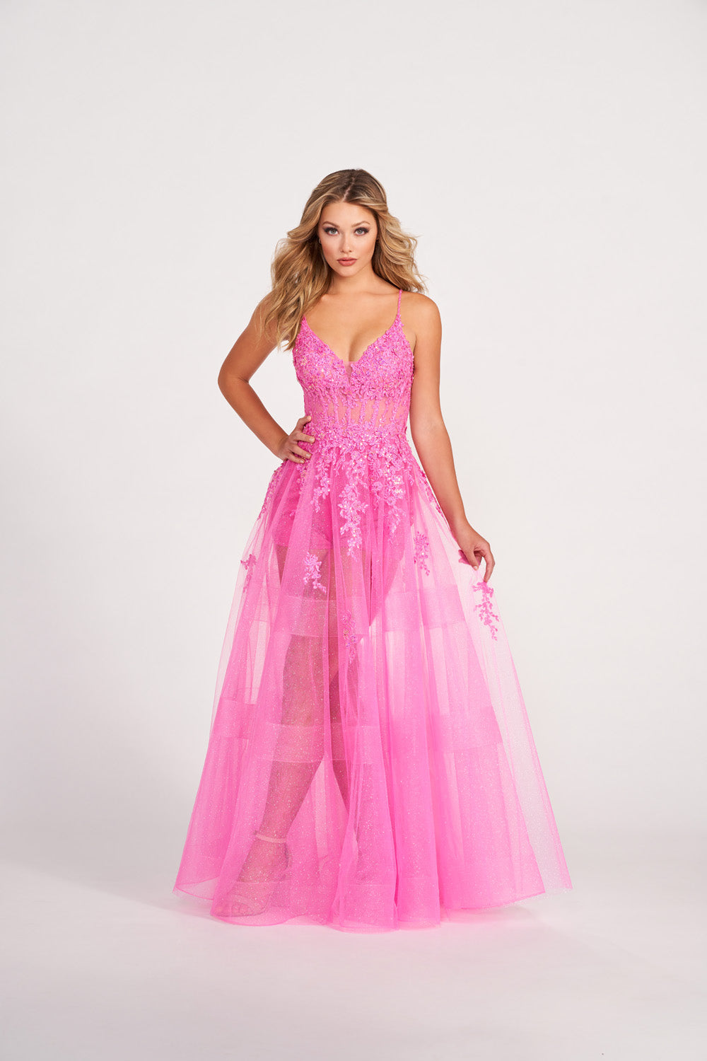 Ellie Wilde EW34032 prom dress images.  Ellie Wilde EW34032 is available in these colors: Red, Hot Pink, Royal Blue, Black.