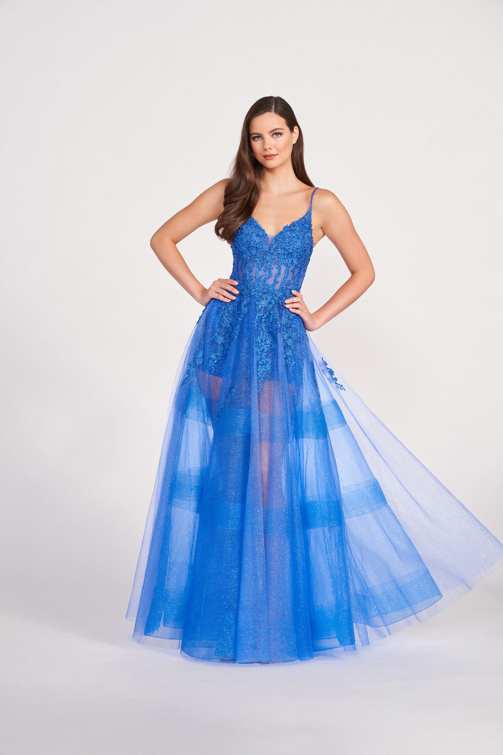 Ellie Wilde EW34032 prom dress images.  Ellie Wilde EW34032 is available in these colors: Red, Hot Pink, Royal Blue, Black.