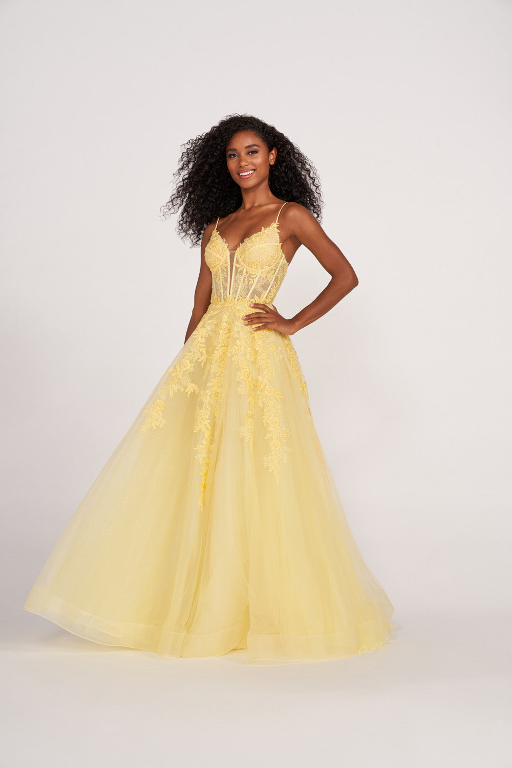 Ellie Wilde EW34036 prom dress images.  Ellie Wilde EW34036 is available in these colors: Orange, Yellow, Royal Blue, Magenta, Emerald.