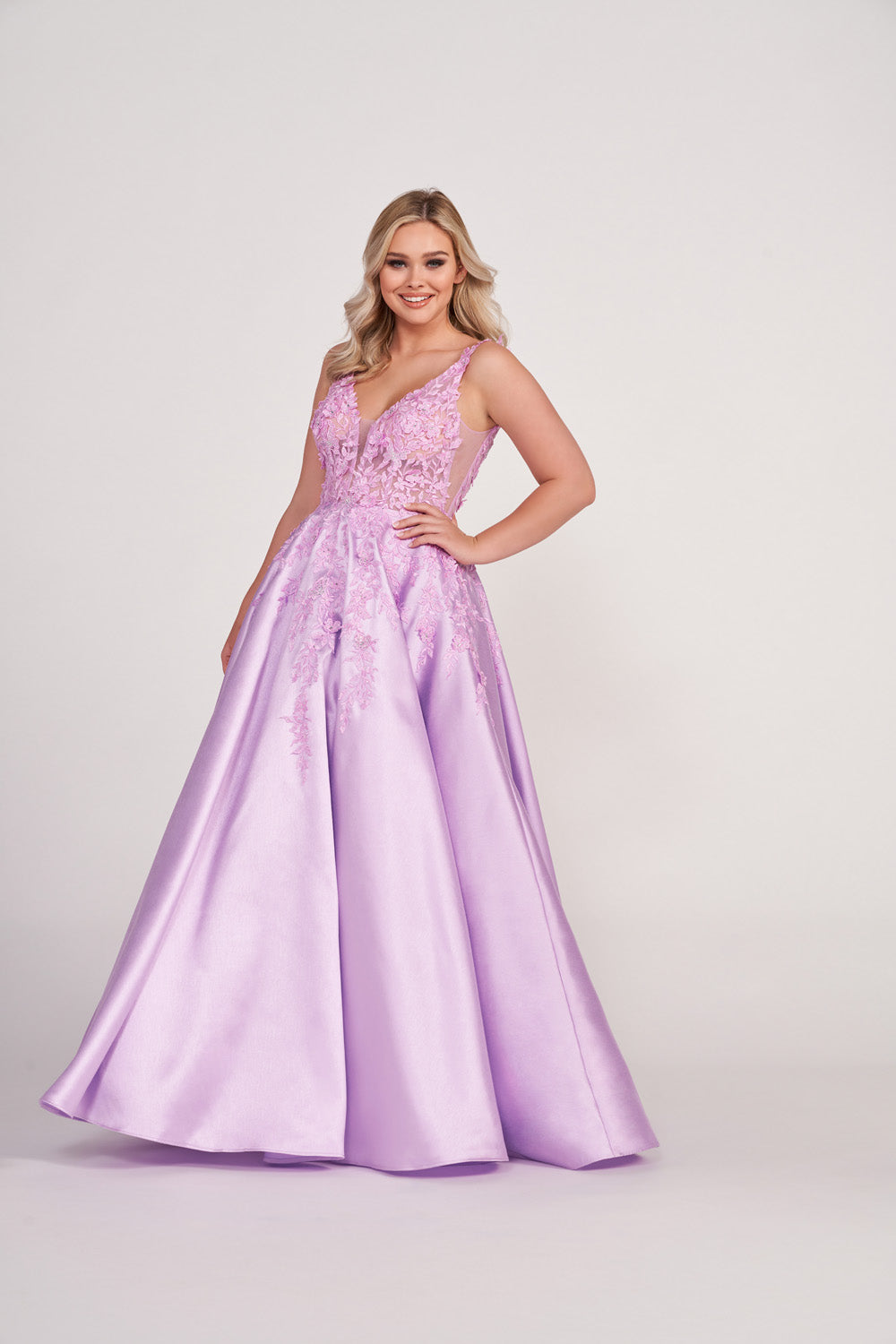 Ellie Wilde EW34050 prom dress images.  Ellie Wilde EW34050 is available in these colors: Lilac, Red, Royal Blue, Emerald, Navy Blue, Black.