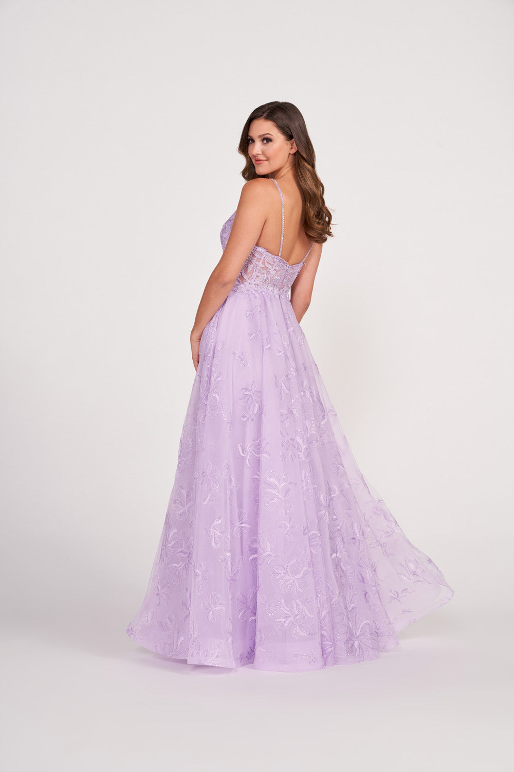 Ellie Wilde EW34051 prom dress images.  Ellie Wilde EW34051 is available in these colors: Lavender, Emerald, Magenta, Royal Blue, Yellow.