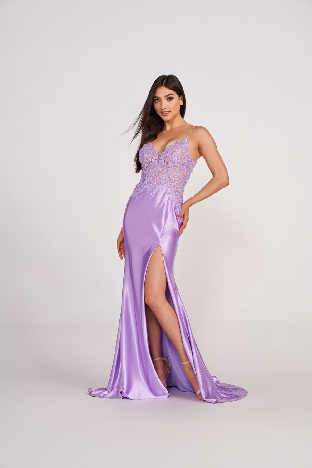 Ellie Wilde EW34052 prom dress images.  Ellie Wilde EW34052 is available in these colors: Lilac, Magenta, Royal Blue, Emerald, Navy Blue, Red.