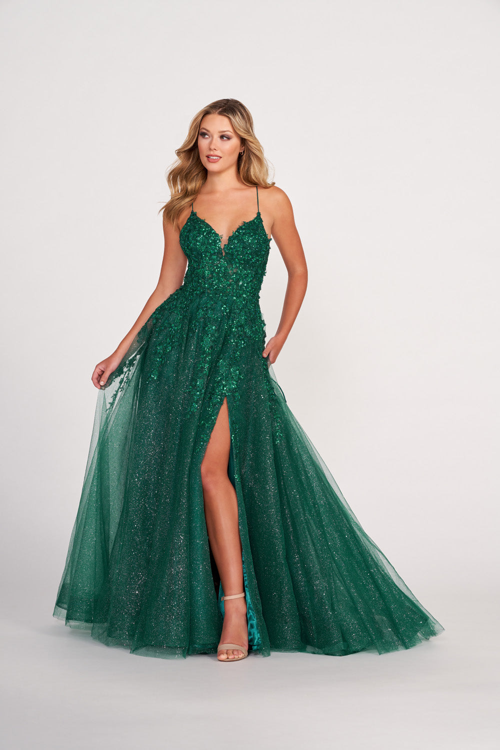 Ellie Wilde EW34053 prom dress images.  Ellie Wilde EW34053 is available in these colors: Periwinkle, Emerald, Red.