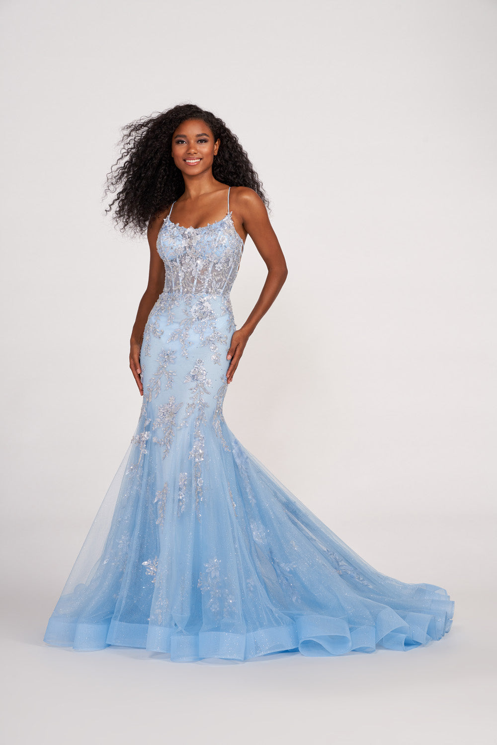 Ellie Wilde EW34054 prom dress images.  Ellie Wilde EW34054 is available in these colors: Light Blue, Red.