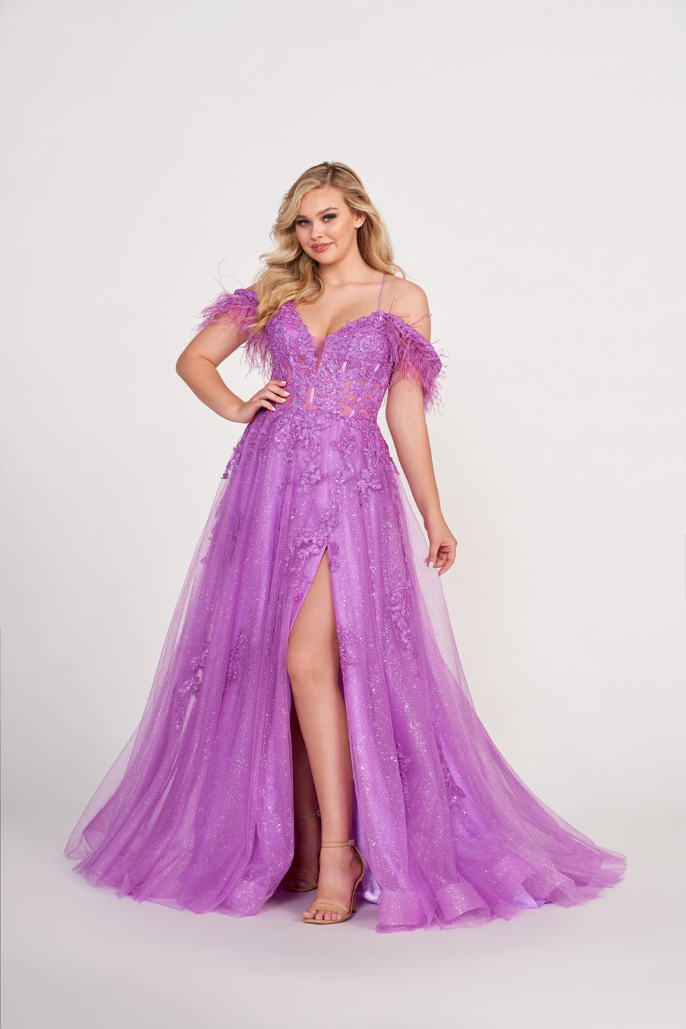 Ellie Wilde EW34066 prom dress images.  Ellie Wilde EW34066 is available in these colors: Periwinkle, Orange, Iris, Red.