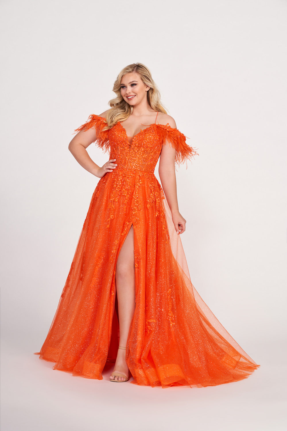 Ellie Wilde EW34066 prom dress images.  Ellie Wilde EW34066 is available in these colors: Periwinkle, Orange, Iris, Red.