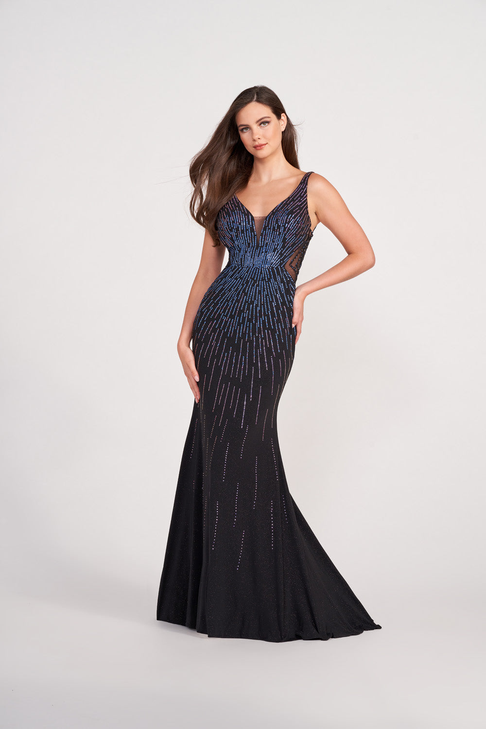 Ellie Wilde EW34076 prom dress images.  Ellie Wilde EW34076 is available in these colors: Blackberry, Royal Blue, Black.