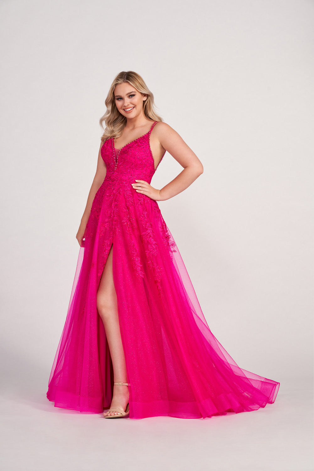 Ellie Wilde EW34095 prom dress images.  Ellie Wilde EW34095 is available in these colors: Magenta, Petal, Yellow, Mist.