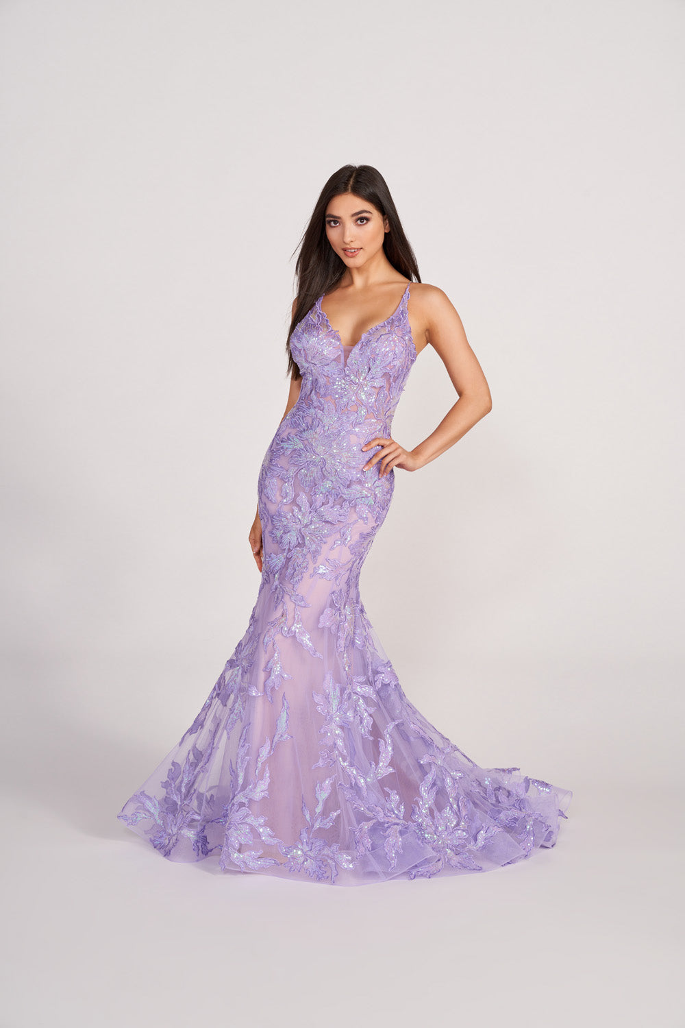 Ellie Wilde EW34110 prom dress images.  Ellie Wilde EW34110 is available in these colors: Lavender, Navy Nude.