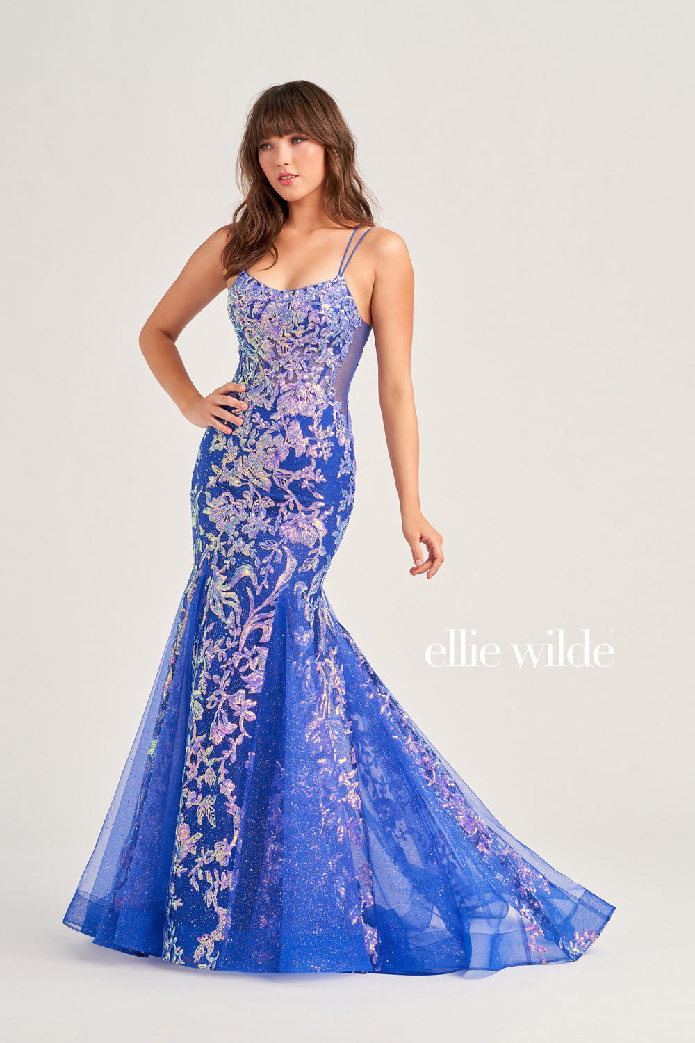 Ellie Wilde EW35008 prom dress images.  Ellie Wilde EW35008 is available in these colors: Ultra Violet, Magenta, Orange, Periwinkle Opal.