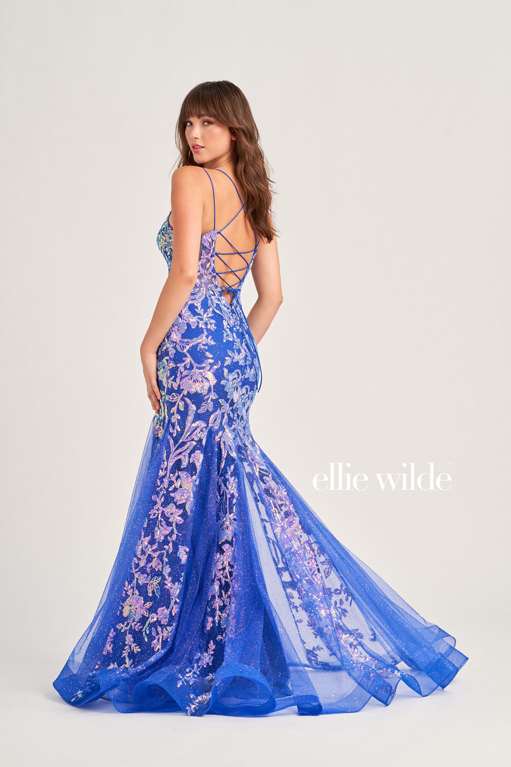 Ellie Wilde EW35008 prom dress images.  Ellie Wilde EW35008 is available in these colors: Ultra Violet, Magenta, Orange, Periwinkle Opal.