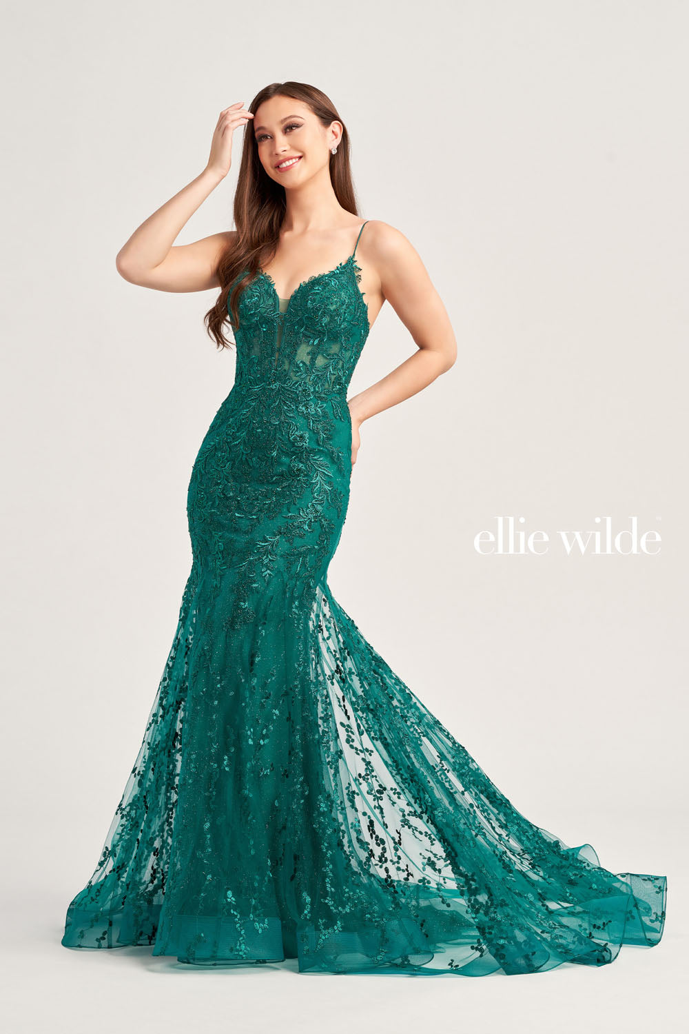 Ellie Wilde EW35010 prom dress images.  Ellie Wilde EW35010 is available in these colors: Strawberry, Orange, Light Yellow, Royal Blue, Magenta, Sage, Black, Emerald.