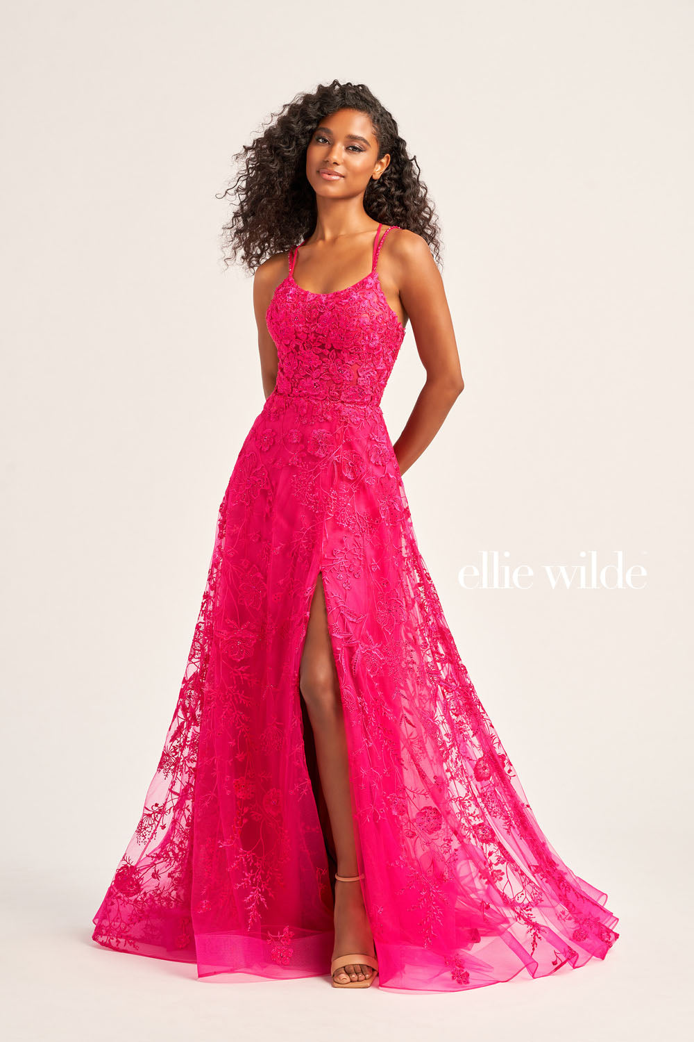 Ellie Wilde EW35012 prom dress images.  Ellie Wilde EW35012 is available in these colors: Bluebell, Strawberry, Magenta, Emerald.