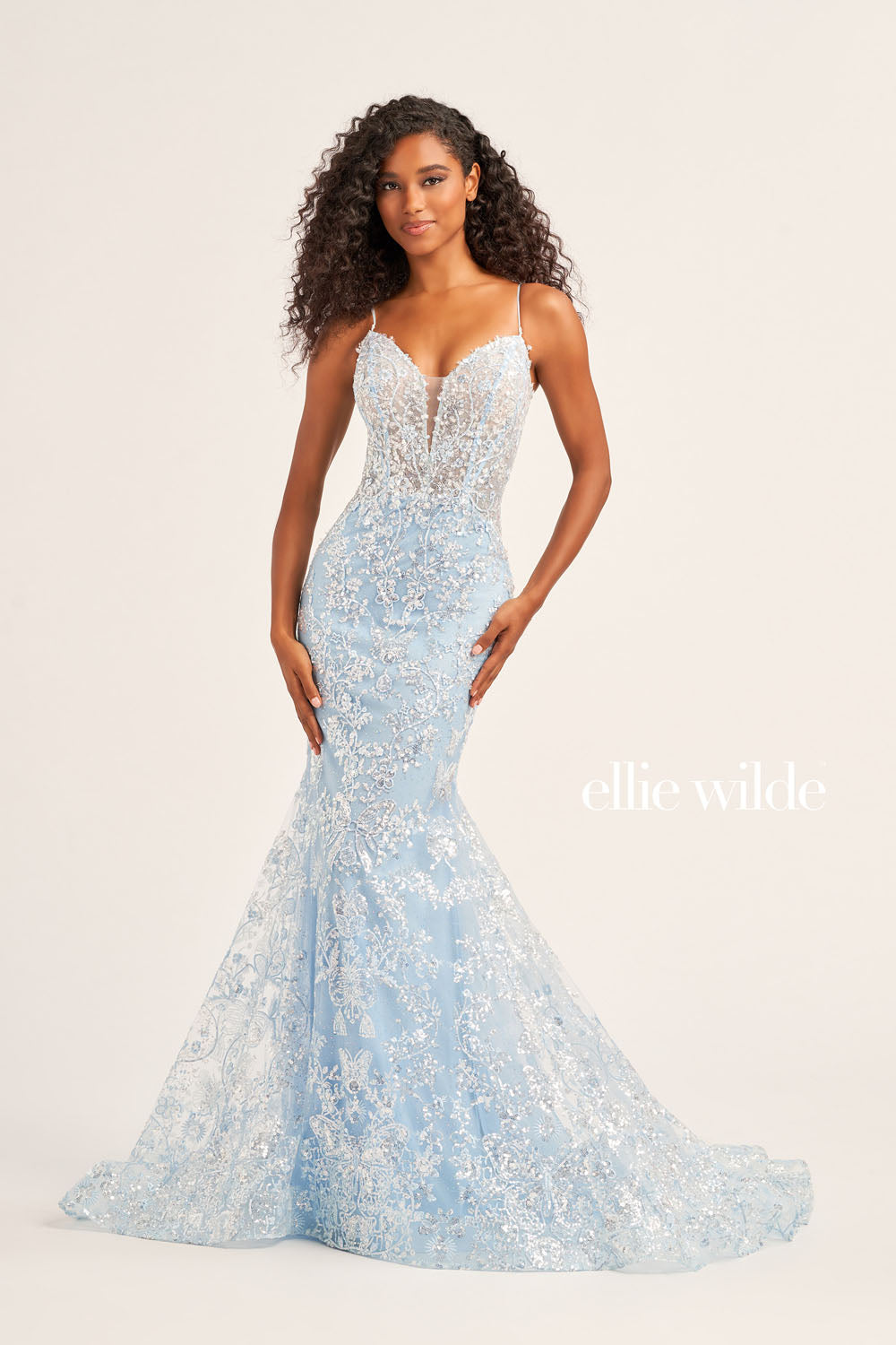 Ellie Wilde EW35013 prom dress images.  Ellie Wilde EW35013 is available in these colors: Hot Pink, Light Blue, Midnight, Lilac, Black.