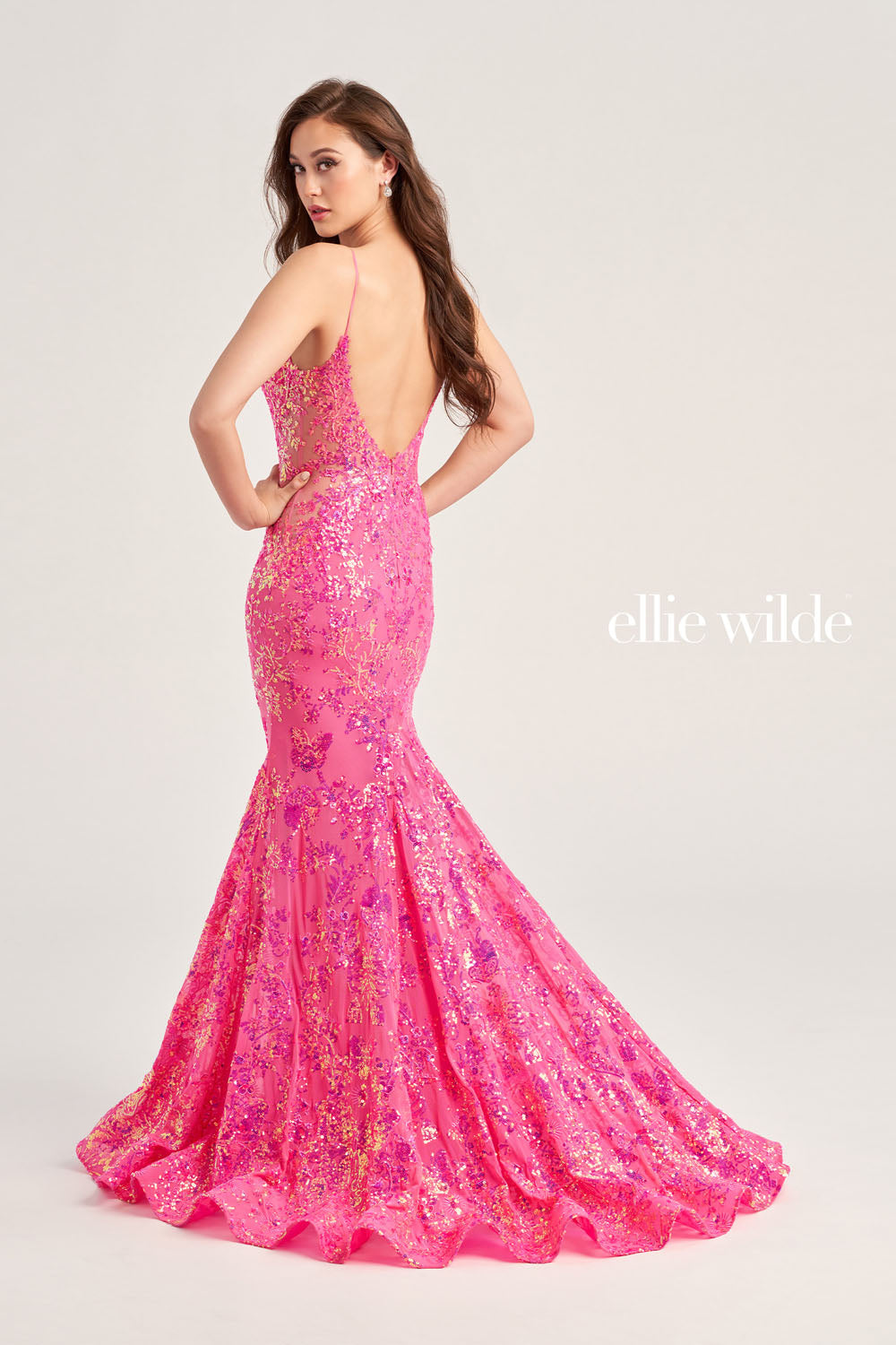 Ellie Wilde EW35015 prom dress images.  Ellie Wilde EW35015 is available in these colors: Hot Pink, Lilac, Light Blue, Midnight.