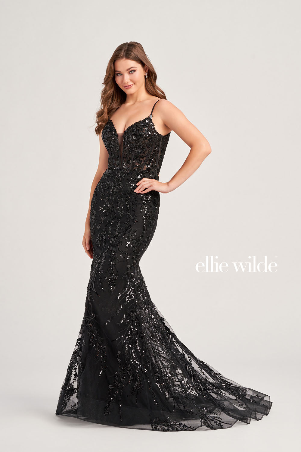 Ellie Wilde EW35039 prom dress images.  Ellie Wilde EW35039 is available in these colors: Black, Ruby, Lilac, Steel Blue.