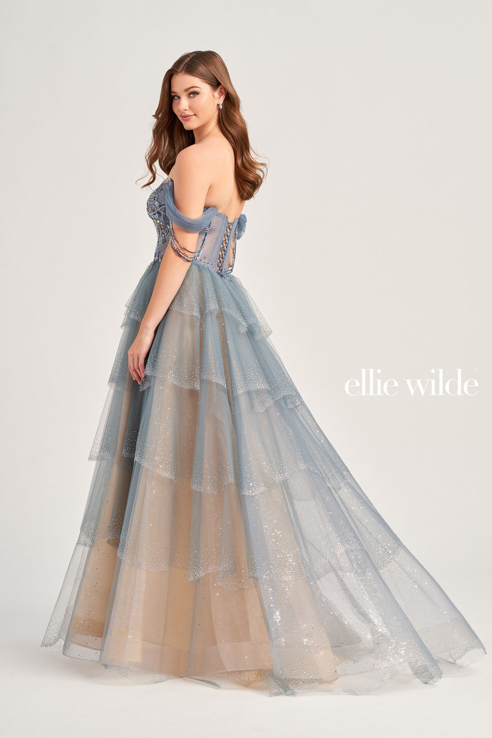 Ellie Wilde EW35040 prom dress images.  Ellie Wilde EW35040 is available in these colors: Slate, Black Champagne.