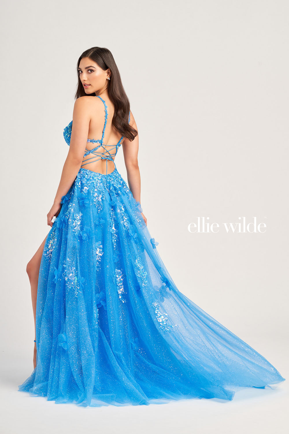 Ellie Wilde EW35047 prom dress images.  Ellie Wilde EW35047 is available in these colors: Cerulean Blue, Periwinkle, Hot Pink.