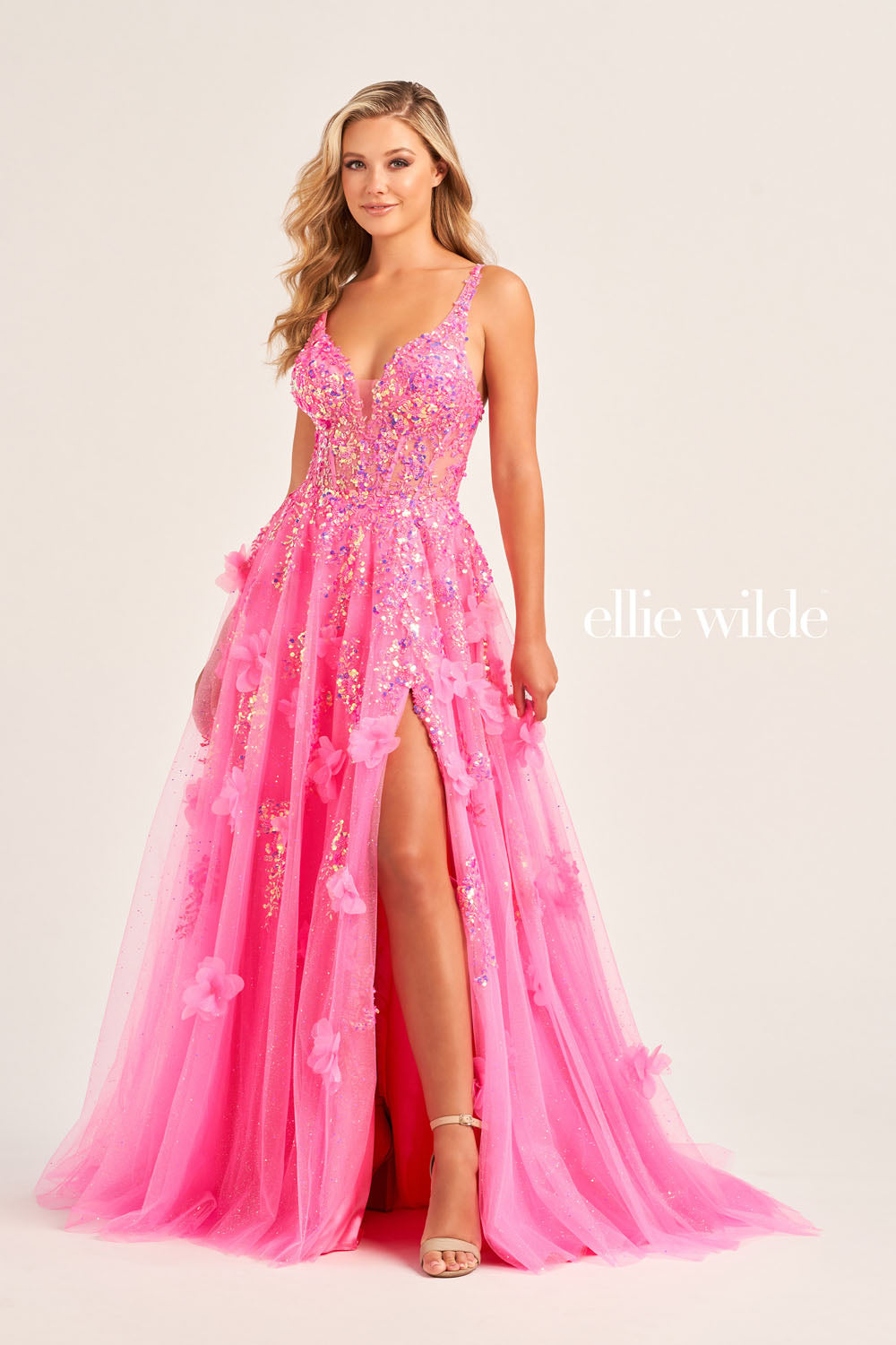 Ellie Wilde EW35047 prom dress images.  Ellie Wilde EW35047 is available in these colors: Cerulean Blue, Periwinkle, Hot Pink.