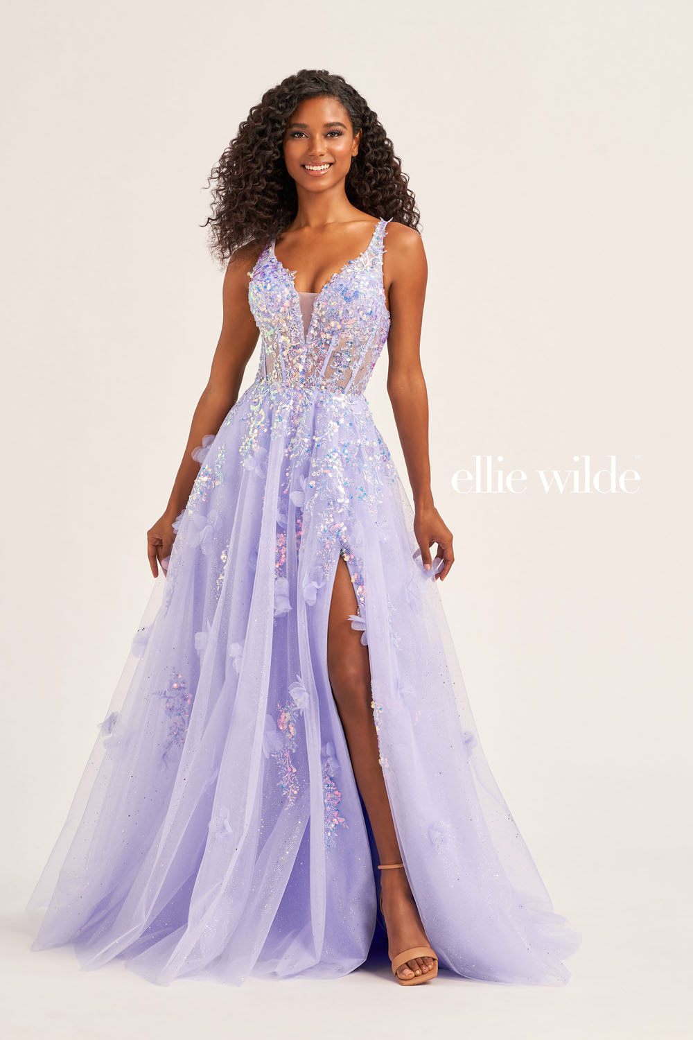 Ellie Wilde EW35047 prom dress images.  Ellie Wilde EW35047 is available in these colors: Cerulean Blue, Periwinkle, Hot Pink.