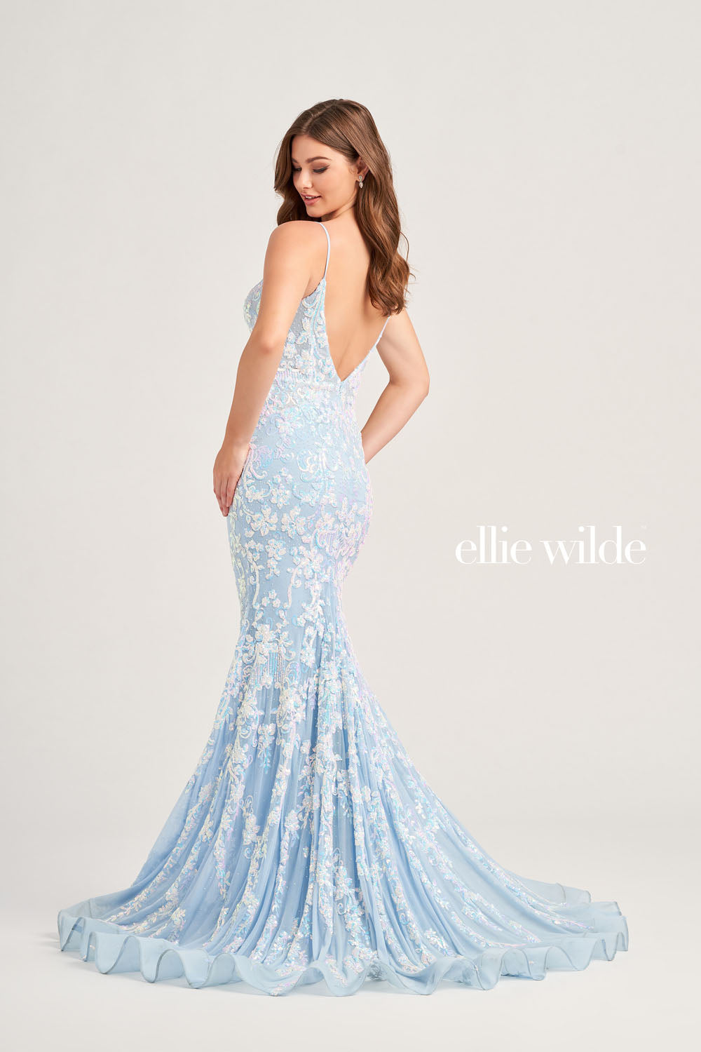 Ellie Wilde EW35048 prom dress images.  Ellie Wilde EW35048 is available in these colors: Ice Blue, Hot Pink, Lavender, Navy Blue, Black.