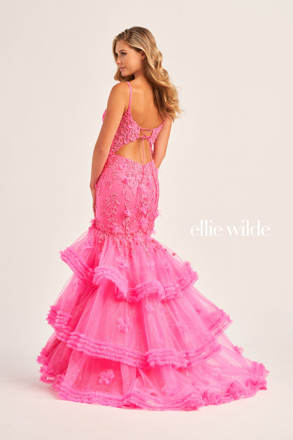 Ellie Wilde EW35050 prom dress images.  Ellie Wilde EW35050 is available in these colors: Hot Pink, Ocean Blue, Light Blue.