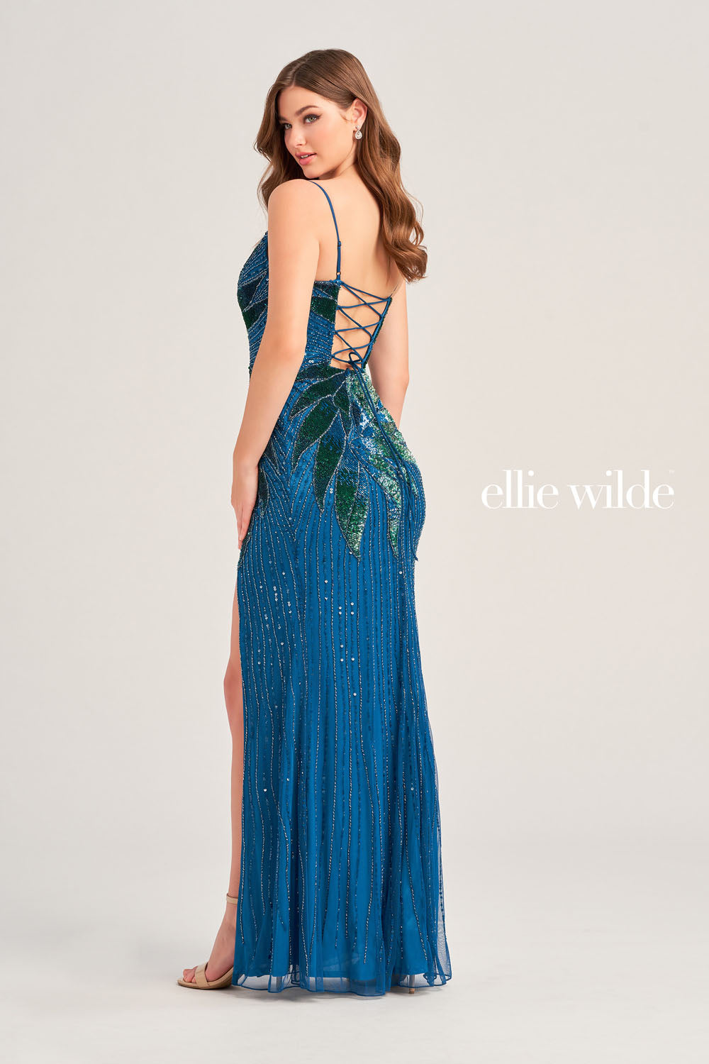 Ellie Wilde EW35066 prom dress images.  Ellie Wilde EW35066 is available in these colors: Peacock, Orange.