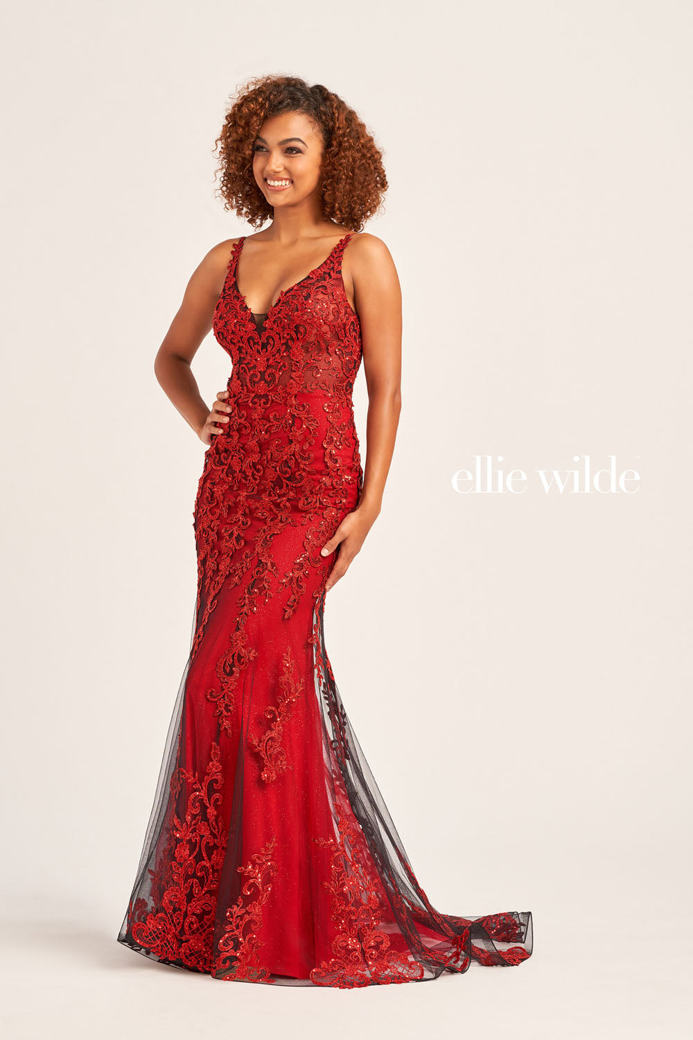 Ellie Wilde EW35071 prom dress images.  Ellie Wilde EW35071 is available in these colors: Black Silver, Wine, Emerald.