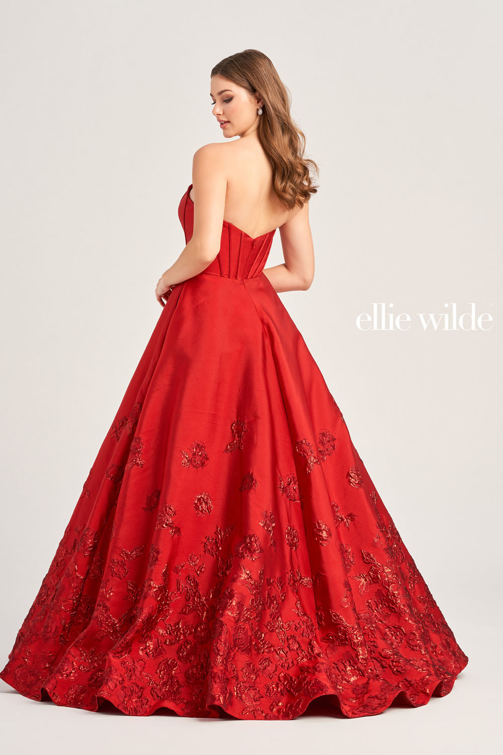 Ellie Wilde EW35073 prom dress images.  Ellie Wilde EW35073 is available in these colors: Dark Red, Black.