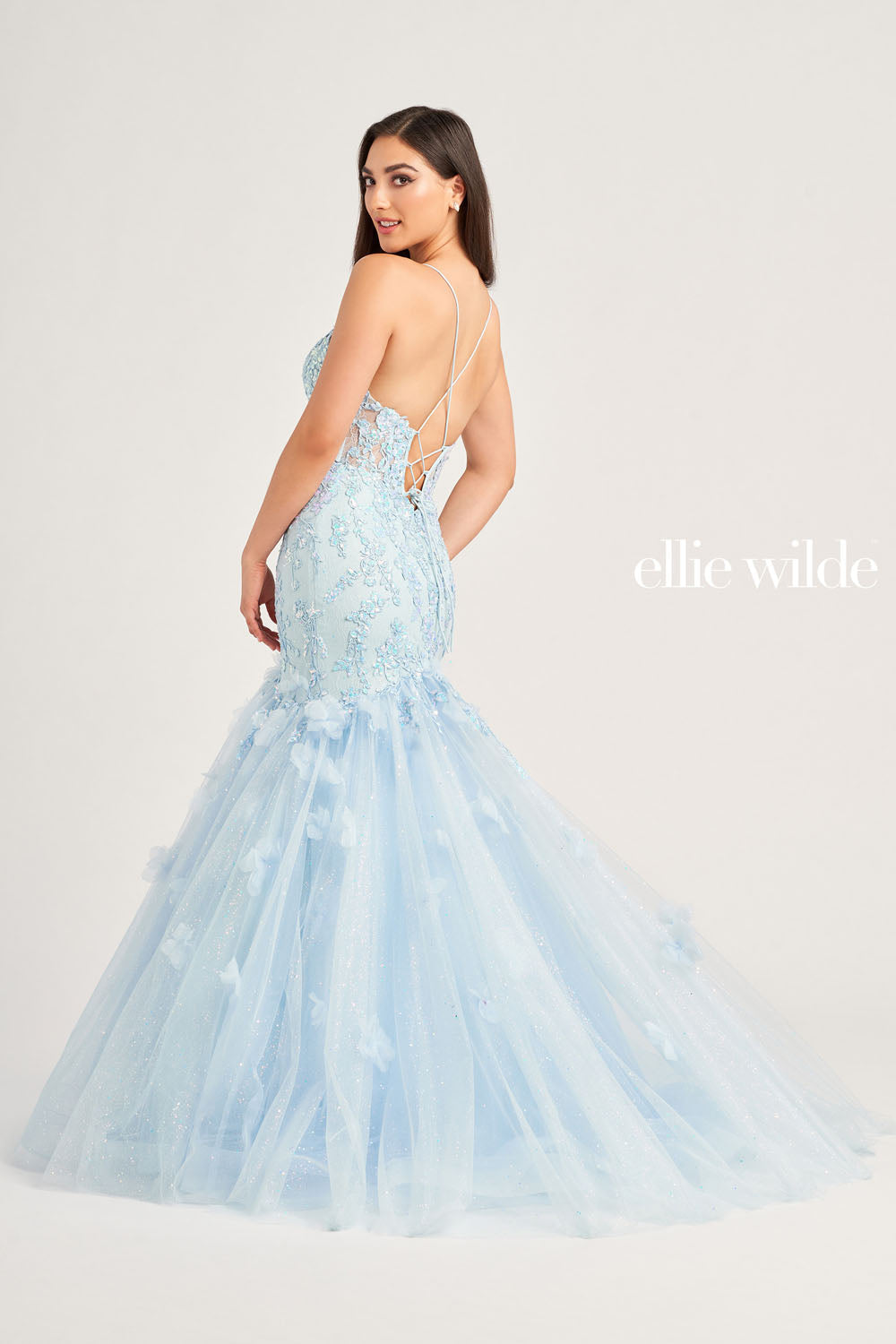 Ellie Wilde EW35080 prom dress images.  Ellie Wilde EW35080 is available in these colors: Light Blue, Hot Pink, Orange.